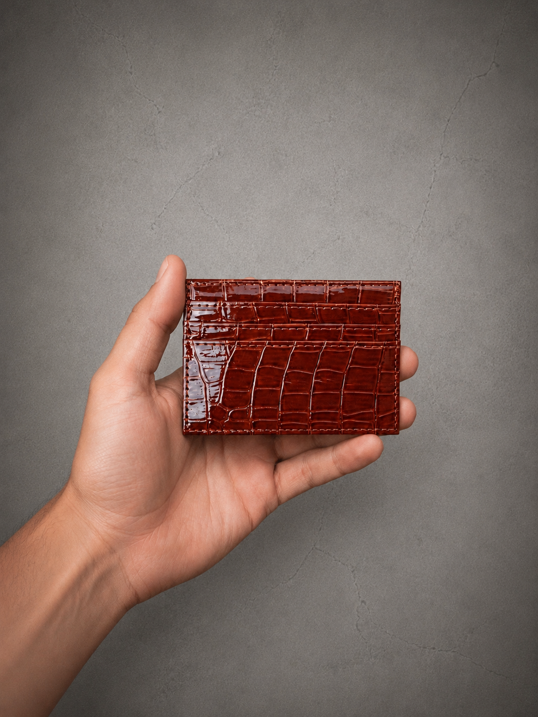 Gray Closet Croco Card Holder — Cognac