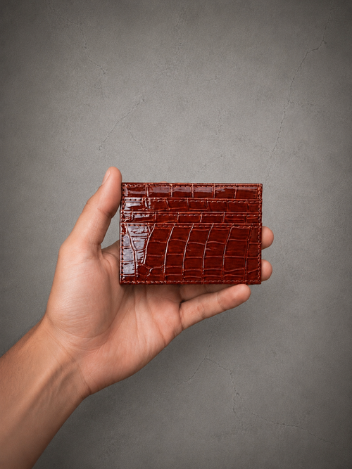 Gray Closet Croco Card Holder — Cognac