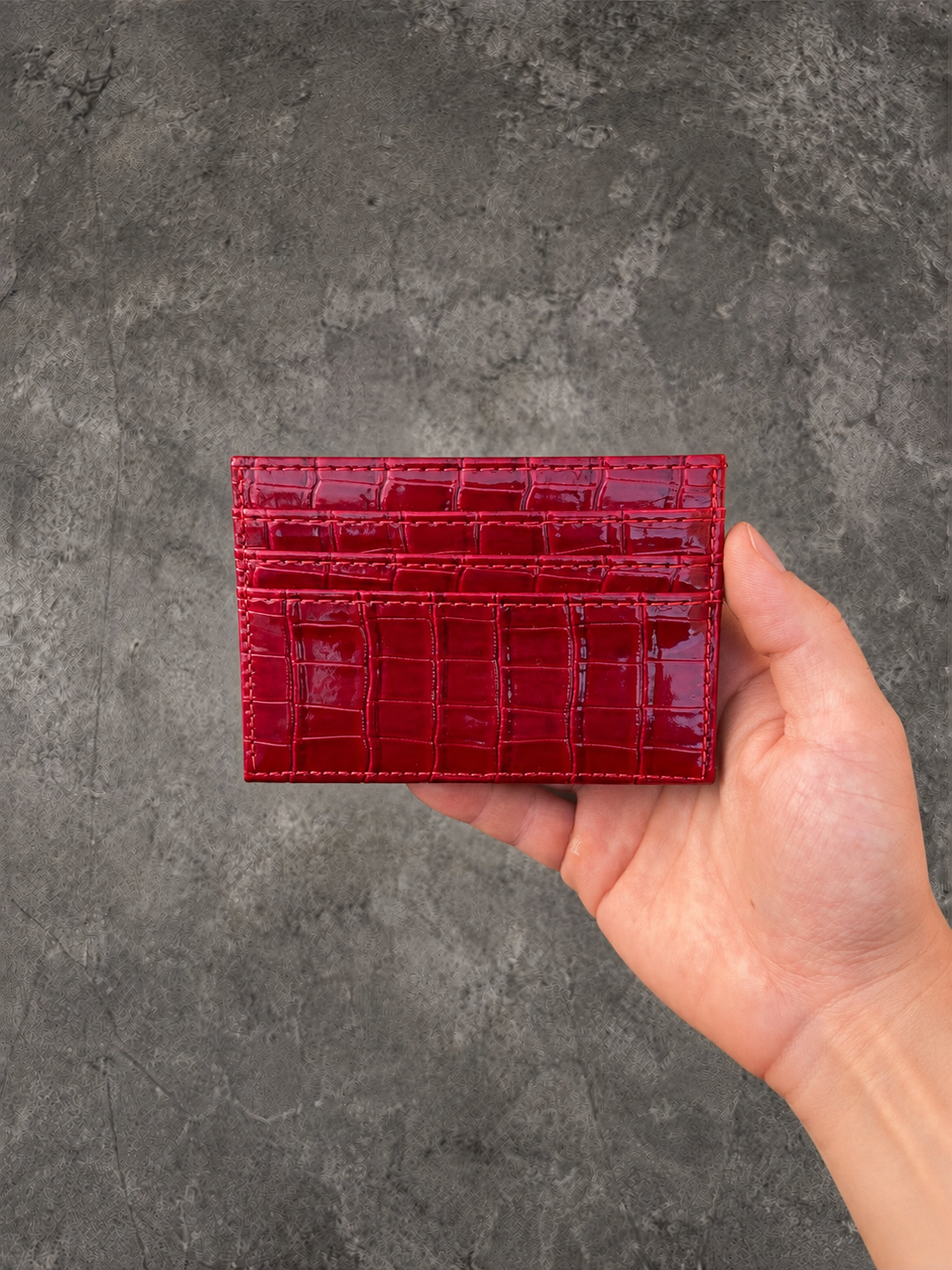 Gray Closet Croco Card Holder – Red
