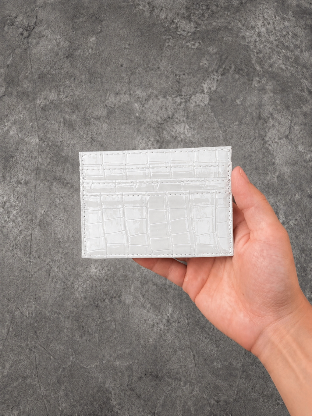 Gray Closet Croco Card Holder – White