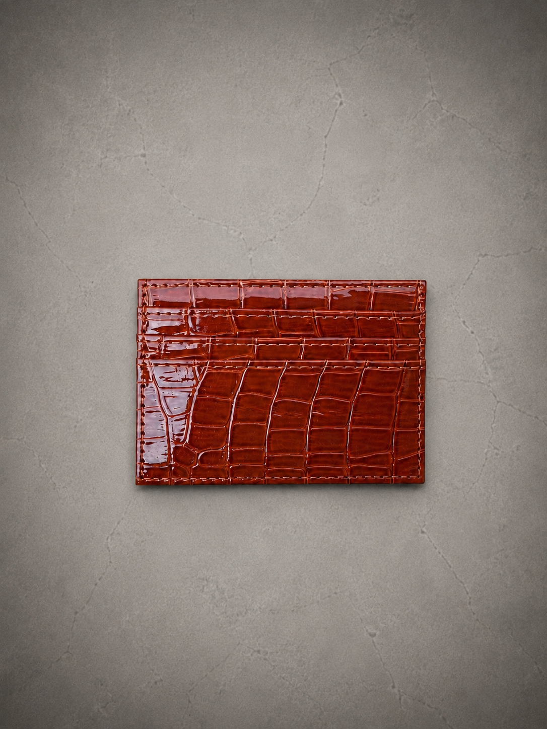 Gray Closet Croco Card Holder — Cognac
